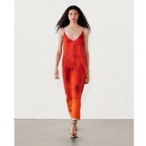 Massimo Dutti Womens Slip Midi Dress Large L Red Ombre Print 6641/813 NWT